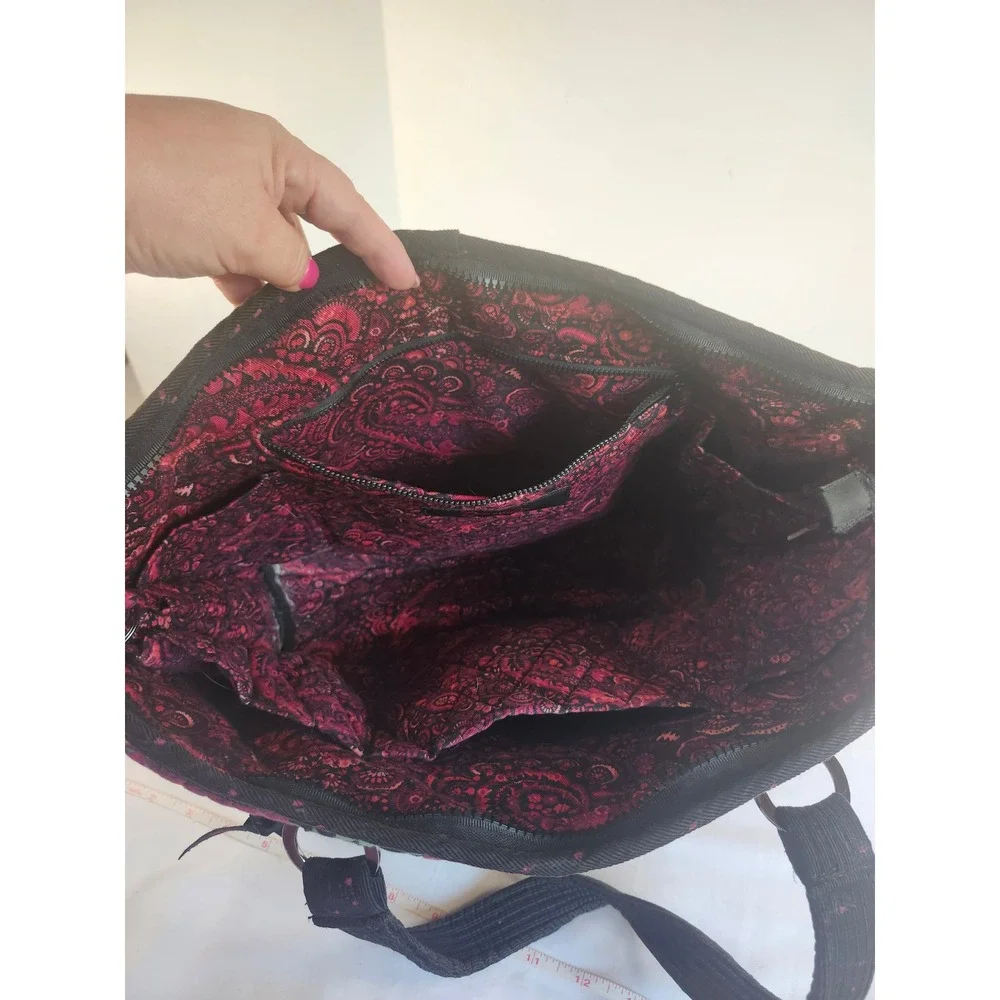 Donna Sharp Quilted Patchwork Shoulder/Tote Bag Burgundy Black Floral Paisley